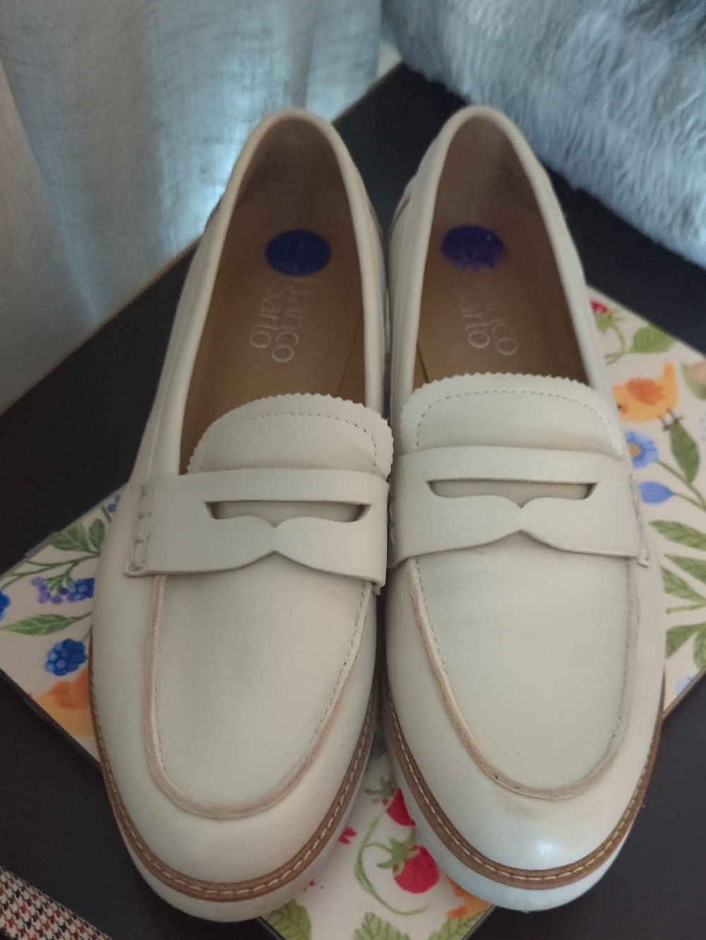 Franco Sarto Cream Leather Penny Loafers